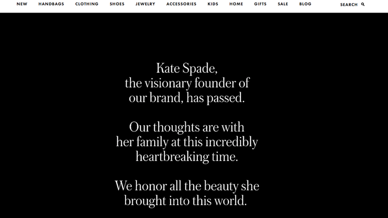 A screenshot from KateSpade.com on Tuesday afternoon.